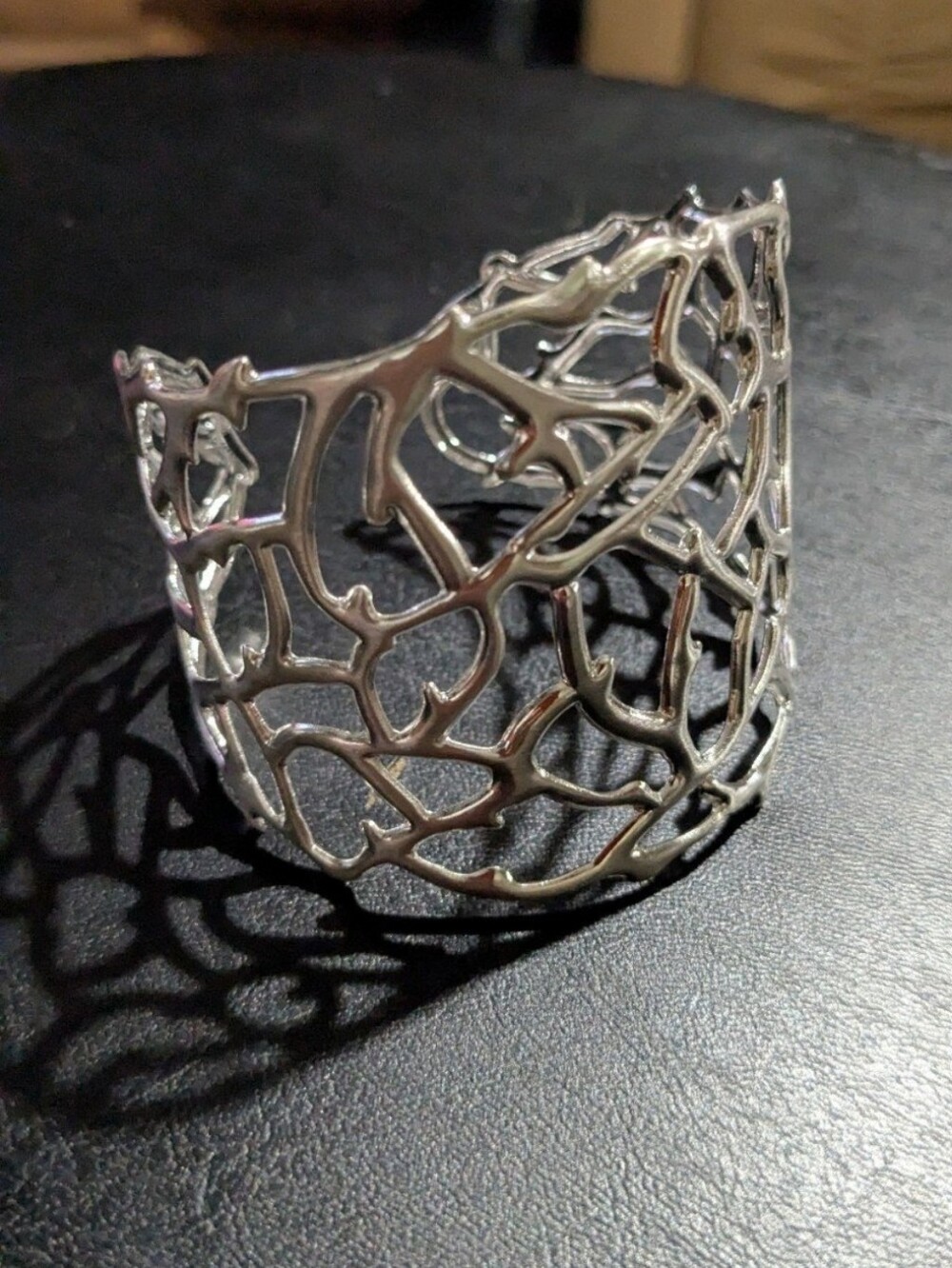 Ladies Silver Tone Openwork Cutout Wide Cuff Bracelet